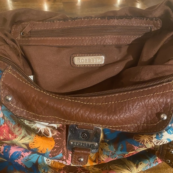 Rosetti Multicolor Floral Purse With Brown Leather Straps and Pocket Trim - Picture 7 of 7